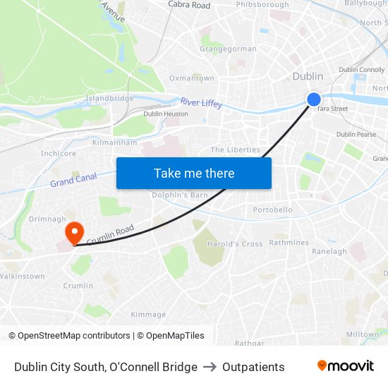 Dublin City South, O'Connell Bridge to Outpatients map
