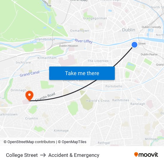 College Street to Accident & Emergency map