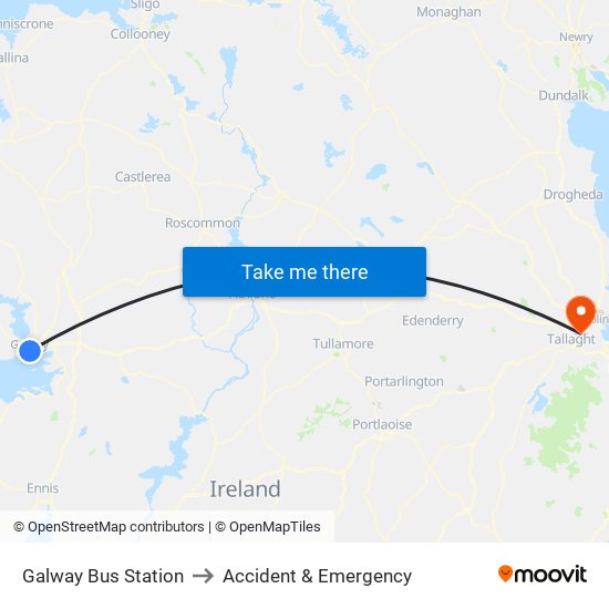 Galway Bus Station to Accident & Emergency map