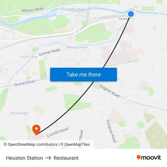 Heuston Station to Restaurant map