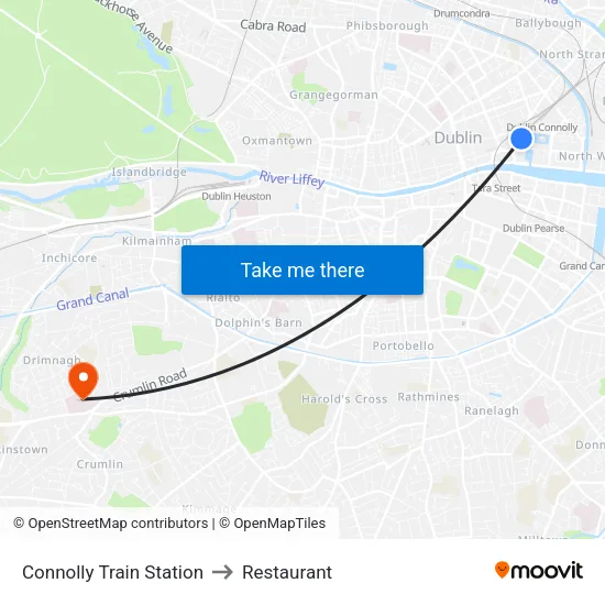Connolly Train Station to Restaurant map