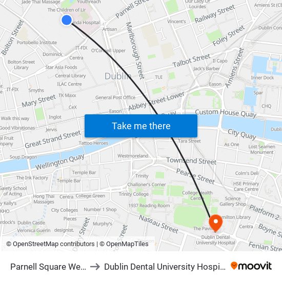 Parnell Square West to Dublin Dental University Hospital map