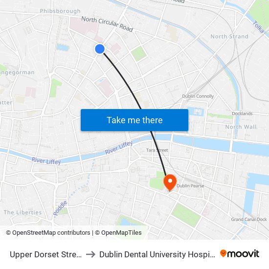 Upper Dorset Street to Dublin Dental University Hospital map