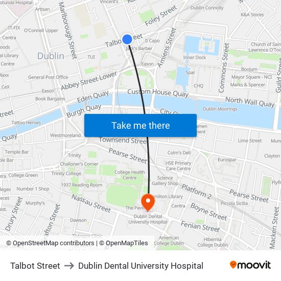 Talbot Street to Dublin Dental University Hospital map