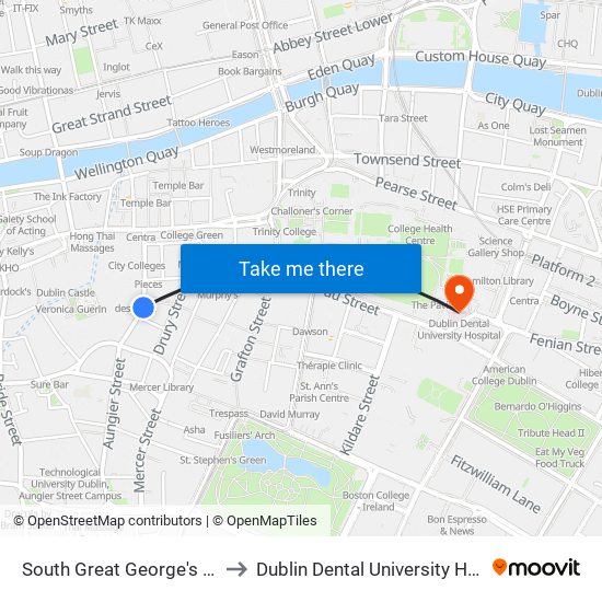 South Great George's Street to Dublin Dental University Hospital map
