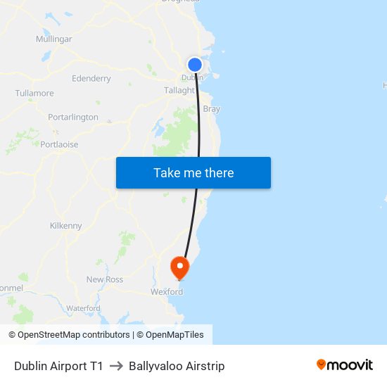 Dublin Airport T1 to Ballyvaloo Airstrip map