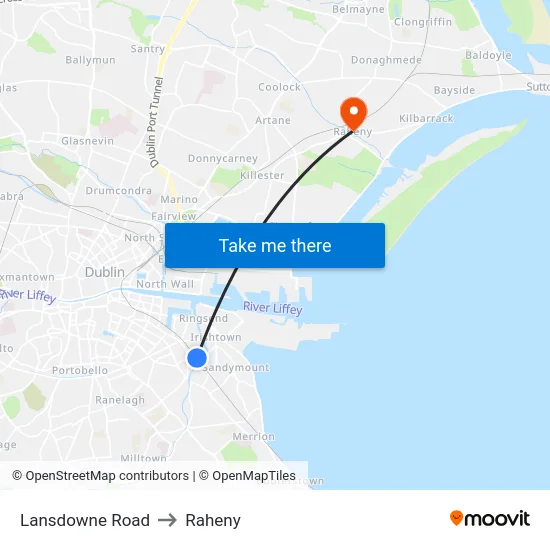 Lansdowne Road to Raheny map