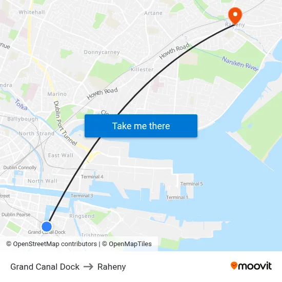 Grand Canal Dock to Raheny map