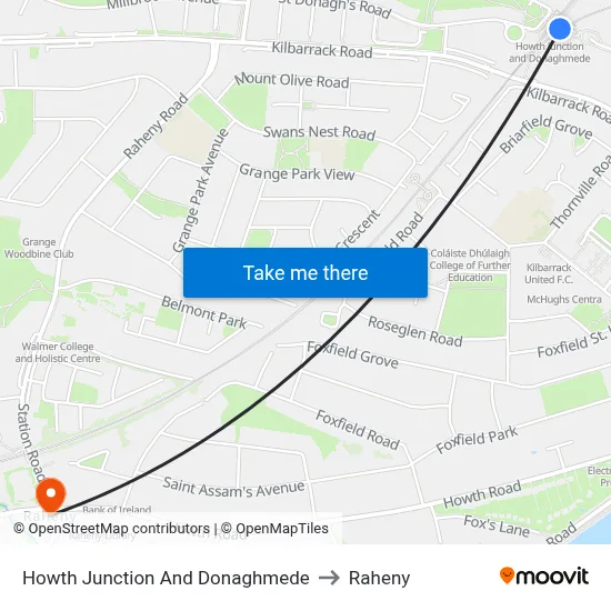 Howth Junction And Donaghmede to Raheny map