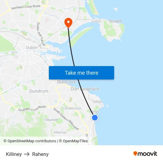 Killiney to Raheny map