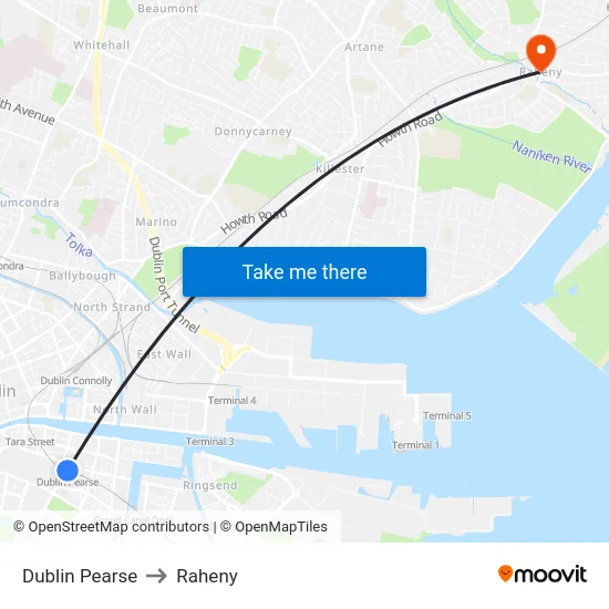Dublin Pearse to Raheny map