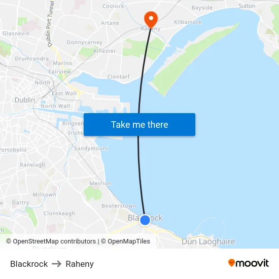 Blackrock to Raheny map