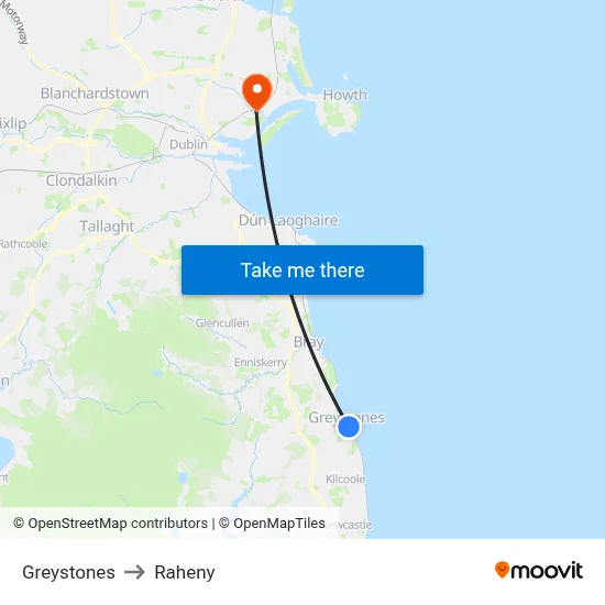 Greystones to Raheny map