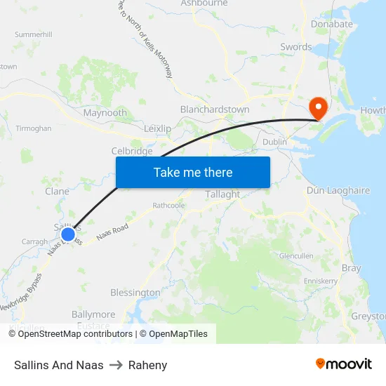 Sallins And Naas to Raheny map
