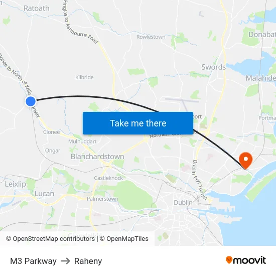 M3 Parkway to Raheny map