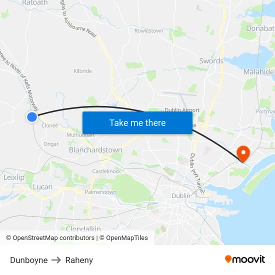 Dunboyne to Raheny map