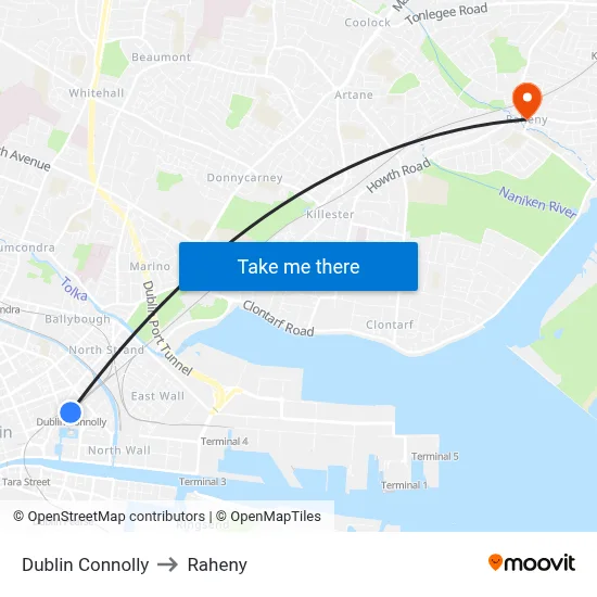 Dublin Connolly to Raheny map