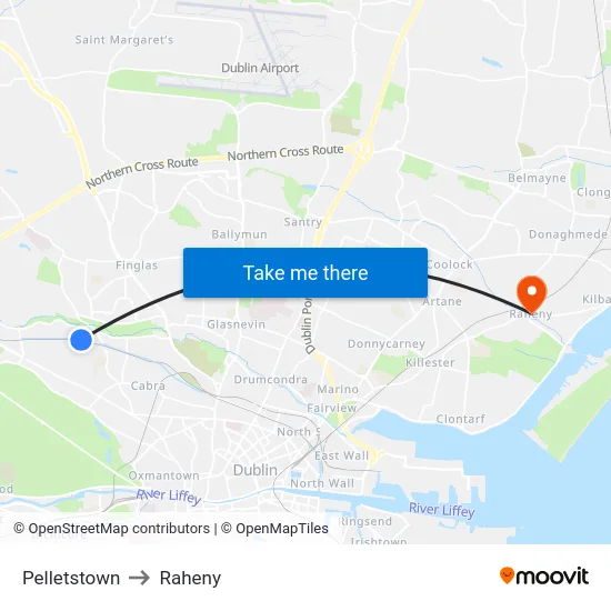 Pelletstown to Raheny map