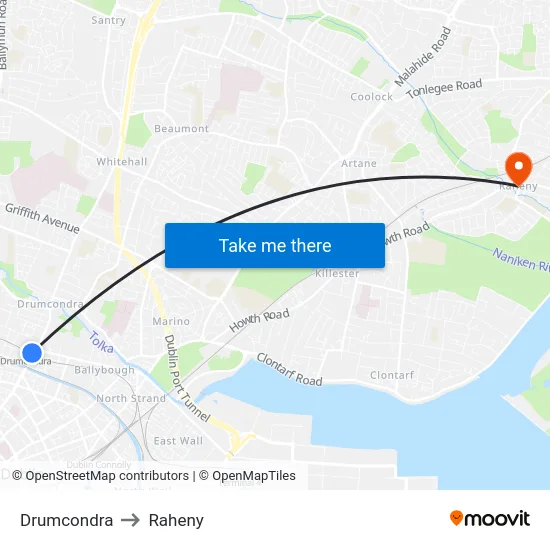 Drumcondra to Raheny map