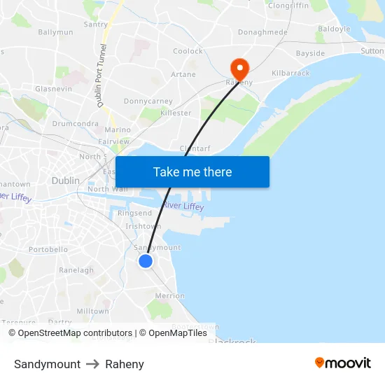 Sandymount to Raheny map
