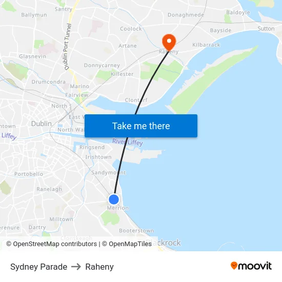 Sydney Parade to Raheny map