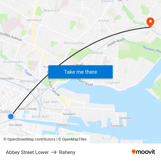 Abbey Street Lower to Raheny map