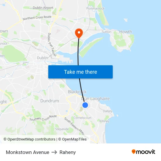 Monkstown Avenue to Raheny map