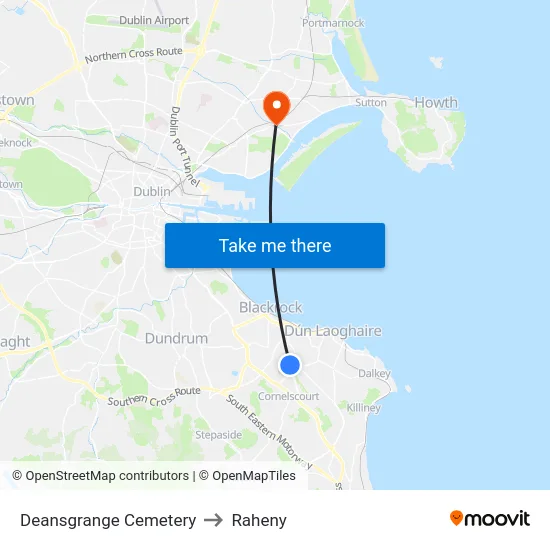 Deansgrange Cemetery to Raheny map