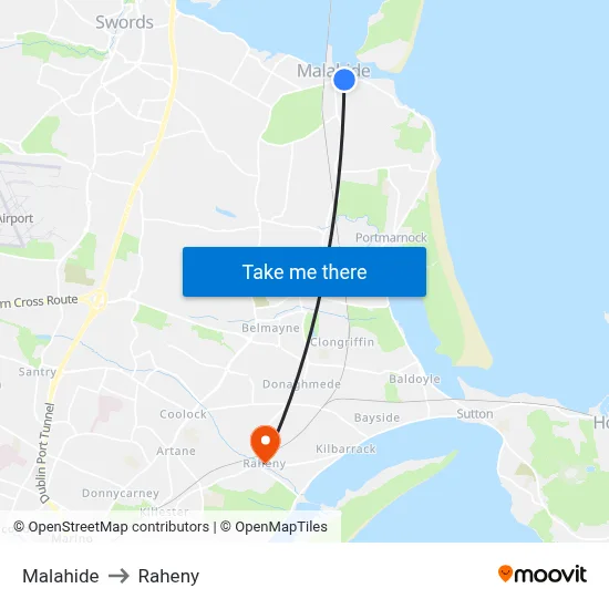 Malahide to Raheny map