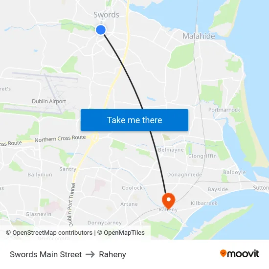 Swords Main Street to Raheny map