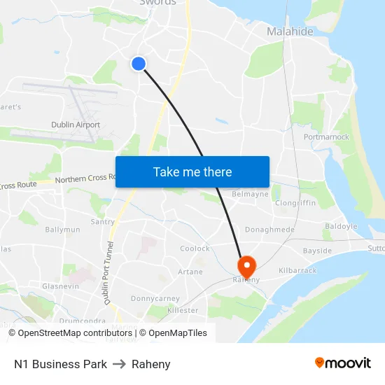 N1 Business Park to Raheny map