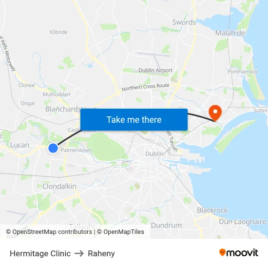 Hermitage Clinic to Raheny map