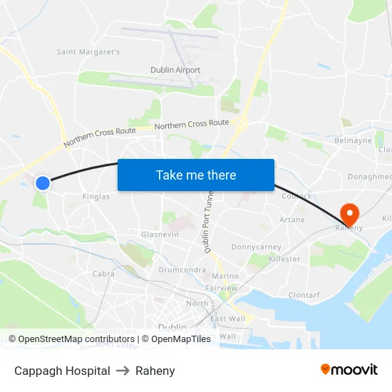 Cappagh Hospital to Raheny map