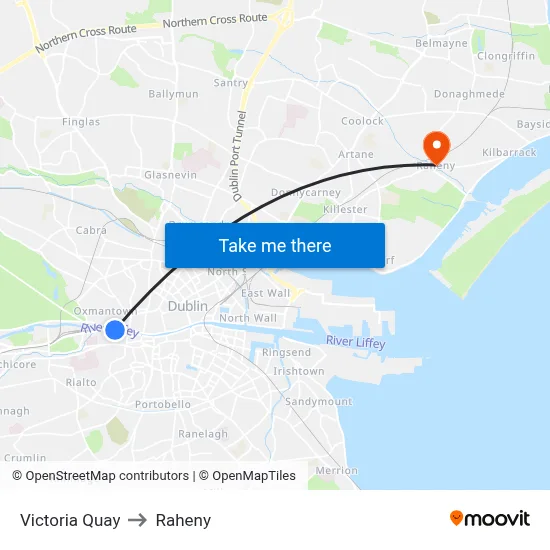 Victoria Quay to Raheny map