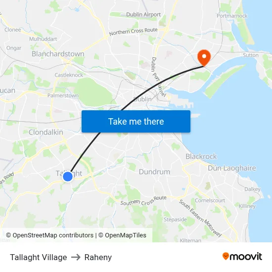 Tallaght Village to Raheny map