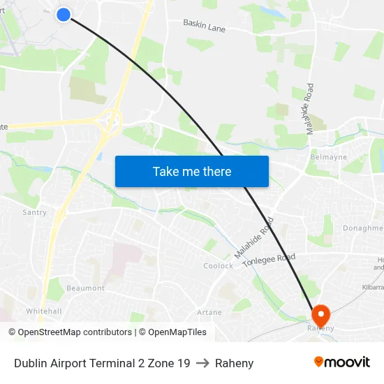 Dublin Airport Terminal 2 Zone 19 to Raheny map