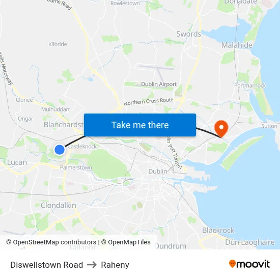 Diswellstown Road to Raheny map