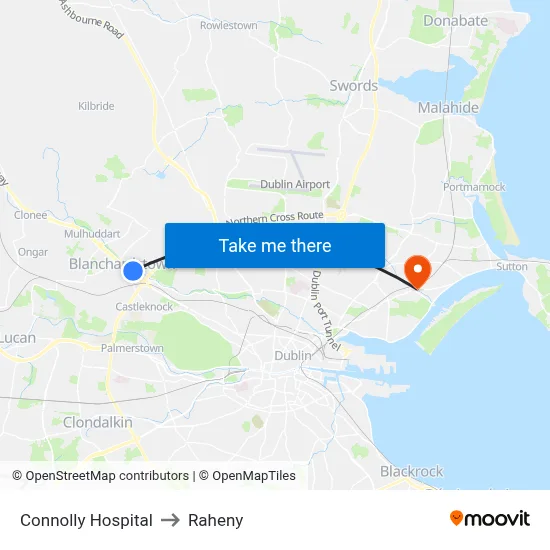 Connolly Hospital to Raheny map