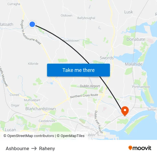 Ashbourne to Raheny map