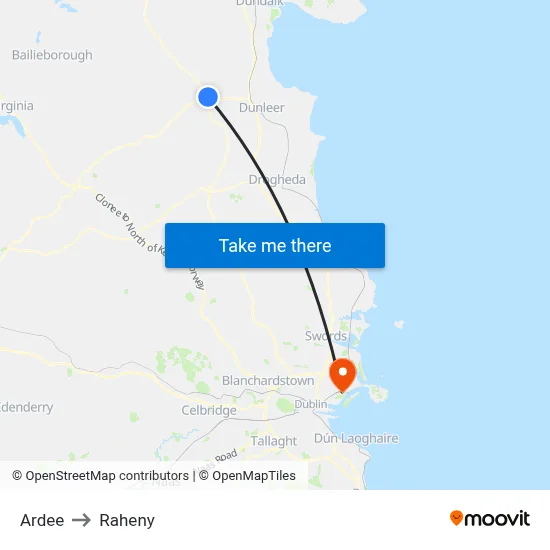 Ardee to Raheny map