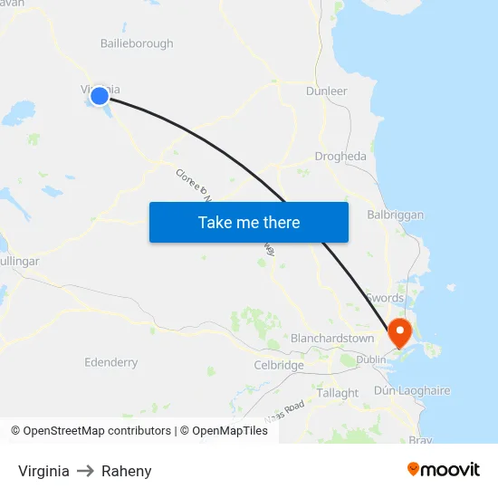 Virginia to Raheny map