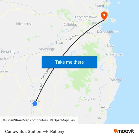 Carlow Bus Station to Raheny map