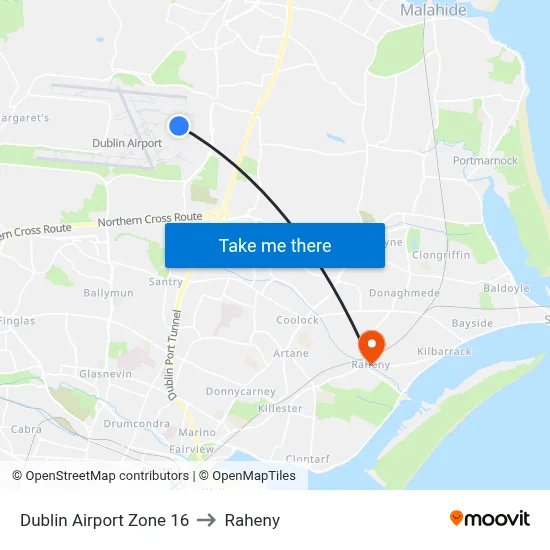 Dublin Airport Zone 16 to Raheny map
