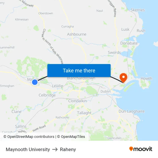 Maynooth University to Raheny map