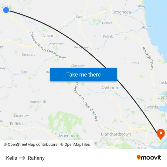 Kells to Raheny map