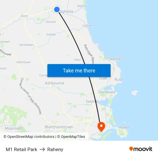 M1 Retail Park to Raheny map