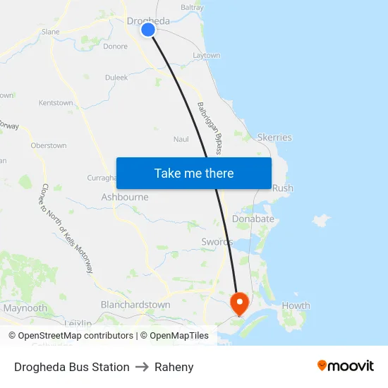 Drogheda Bus Station to Raheny map