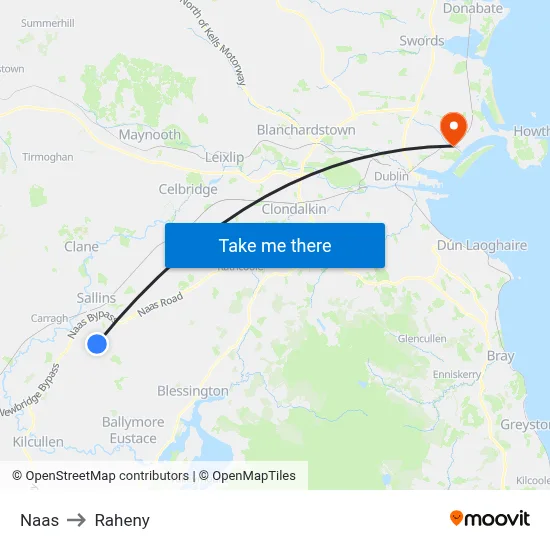 Naas to Raheny map