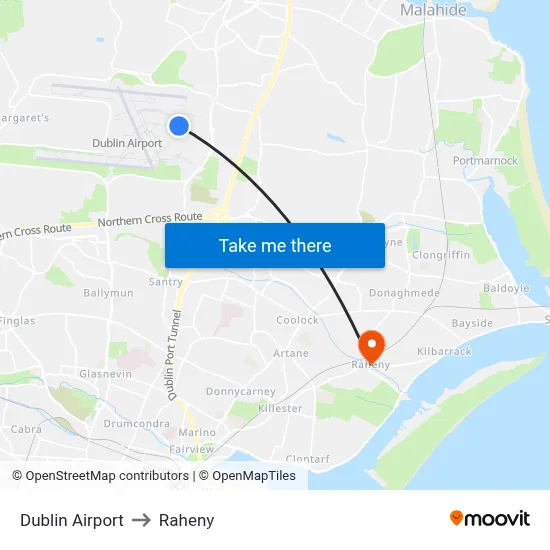 Dublin Airport to Raheny map