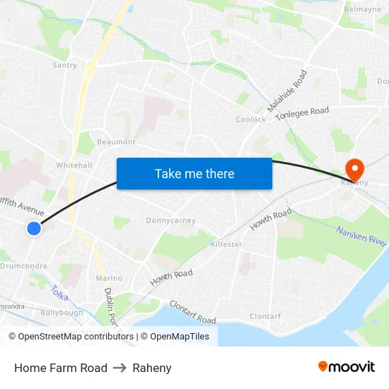 Home Farm Road to Raheny map